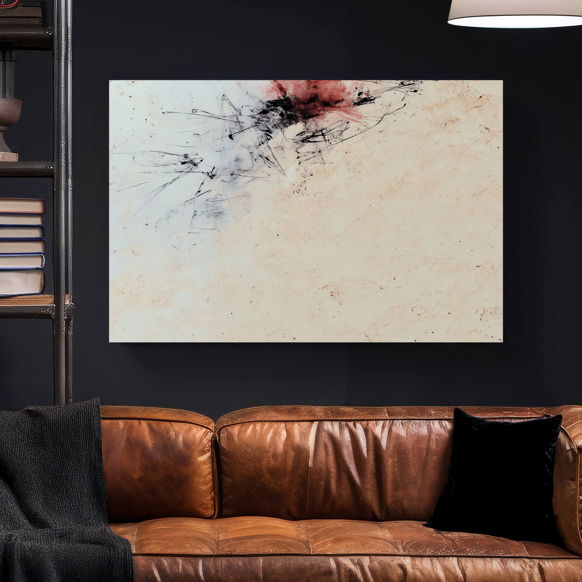 Red and Black Minimalist Abstract canvas wall art print styled in a modern interior