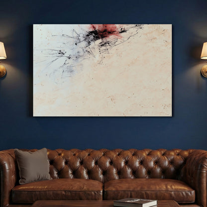 Red and Black Minimalist Abstract canvas wall art print above a sofa in a contemporary living room