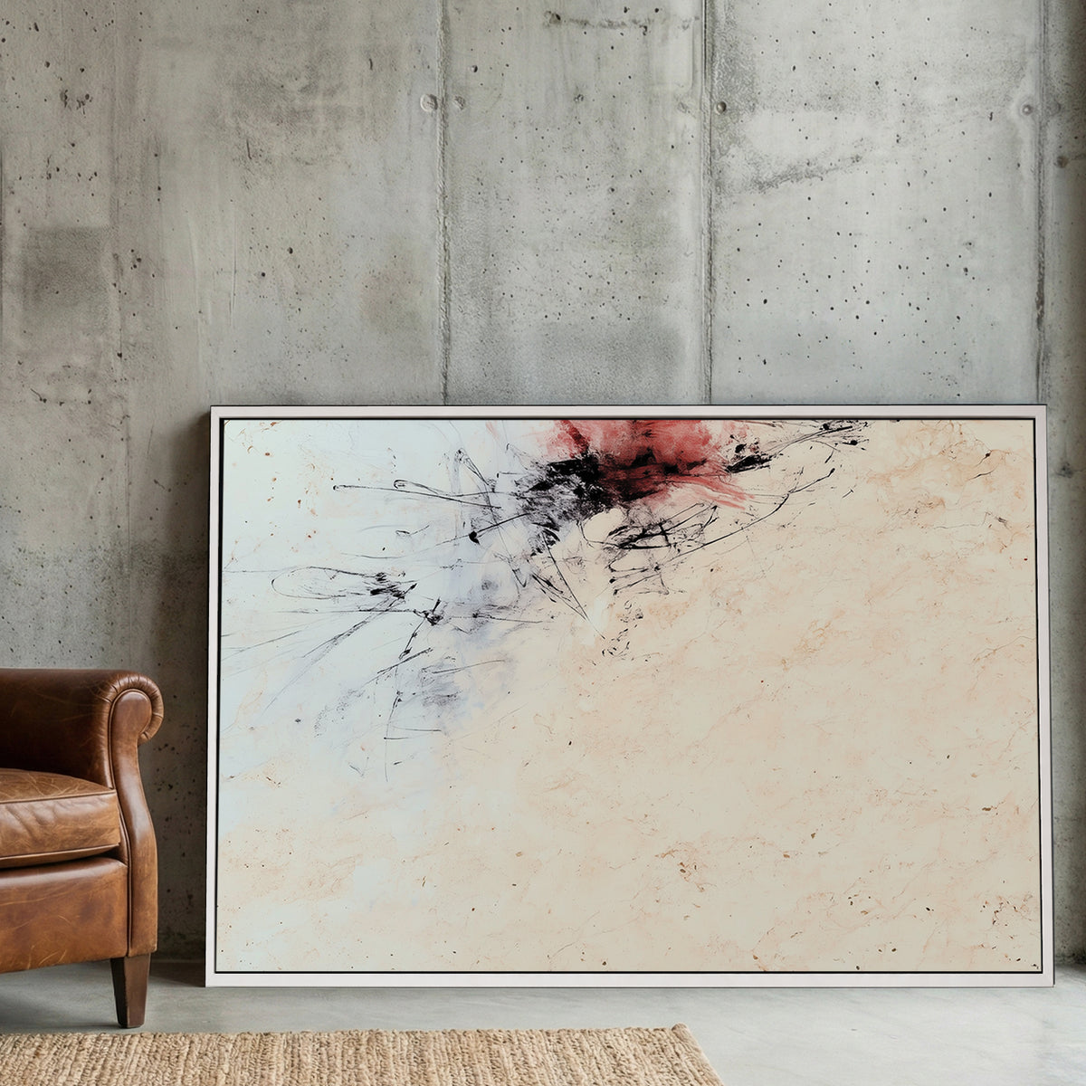 Red and Black Minimalist Abstract canvas wall art print displayed in a styled living room