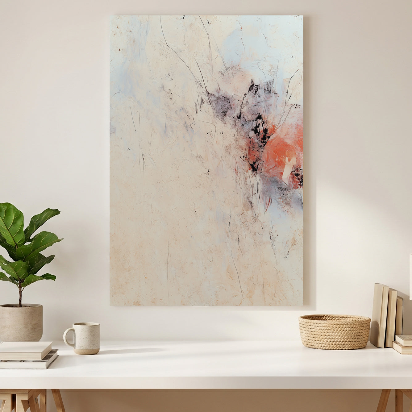 Beige Minimalist Abstract canvas wall art print styled in a modern interior