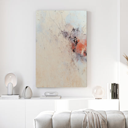 Beige Minimalist Abstract canvas wall art print above a sofa in a contemporary living room