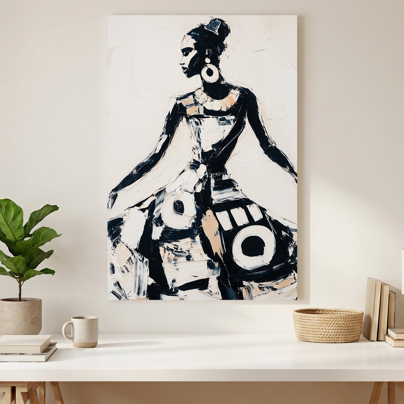 African Woman Traditional Dress Painting canvas wall art print styled in a modern interior