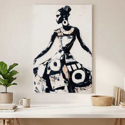 African Woman Traditional Dress Painting canvas wall art print styled in a modern interior