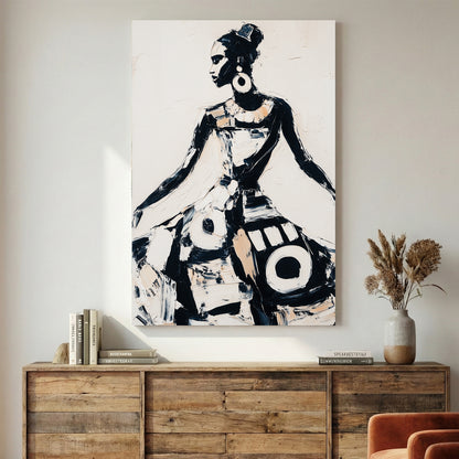 African Woman Traditional Dress Painting canvas wall art print displayed in a styled living room
