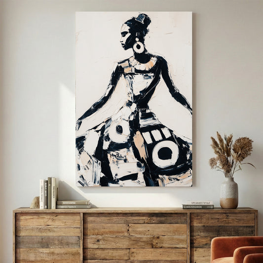 African Woman Traditional Dress Painting canvas wall art print displayed in a styled living room