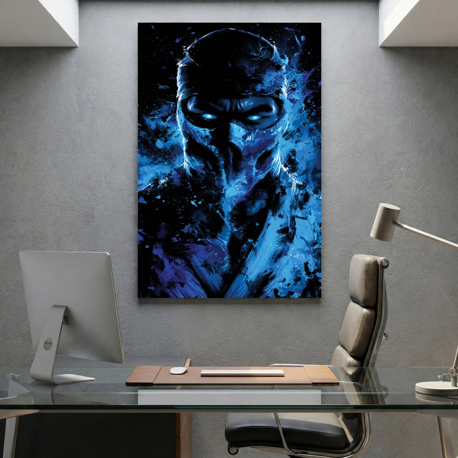 Sub-Zero Mortal Kombat canvas wall art print displayed in a styled living room