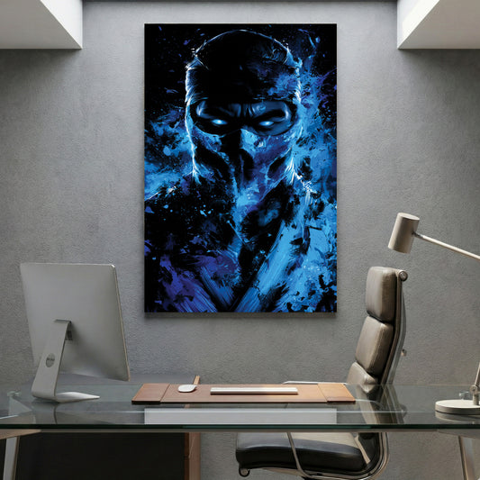 Sub-Zero Mortal Kombat canvas wall art print displayed in a styled living room