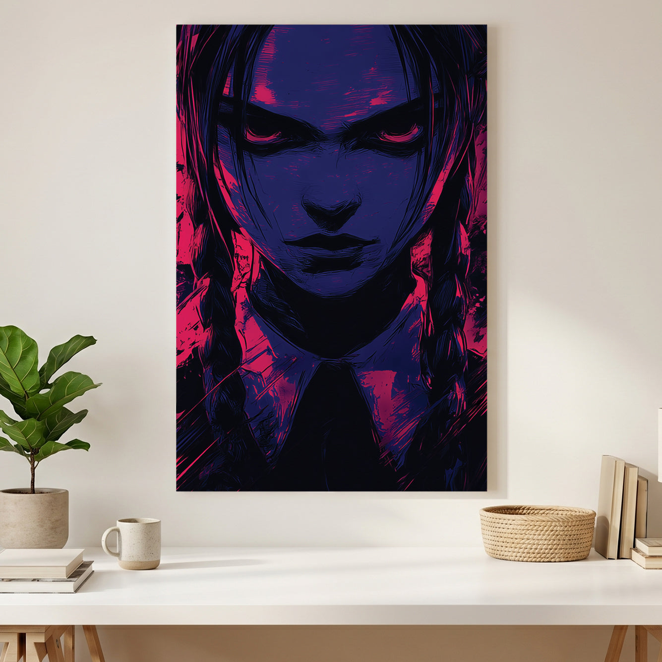 Wednesday Addams Pop Art canvas wall art print styled in a modern interior