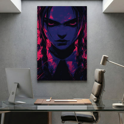 Wednesday Addams Pop Art canvas wall art print displayed in a styled living room