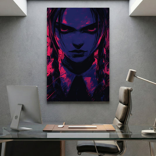 Wednesday Addams Pop Art canvas wall art print displayed in a styled living room