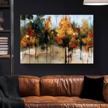 Autumn Forest Impressionist Painting canvas wall art print styled in a modern interior