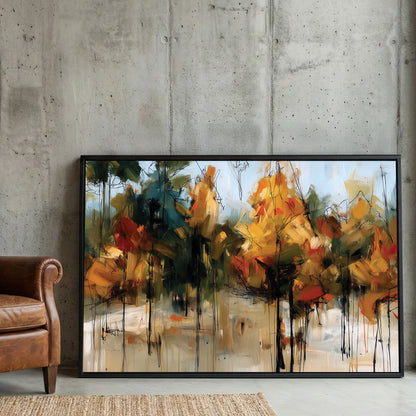 Autumn Forest Impressionist Painting framed canvas wall art print in a gallery-style display