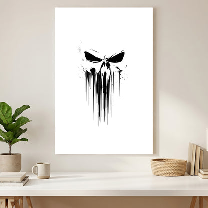 Dripping Skull Minimalist canvas wall art print styled in a modern interior