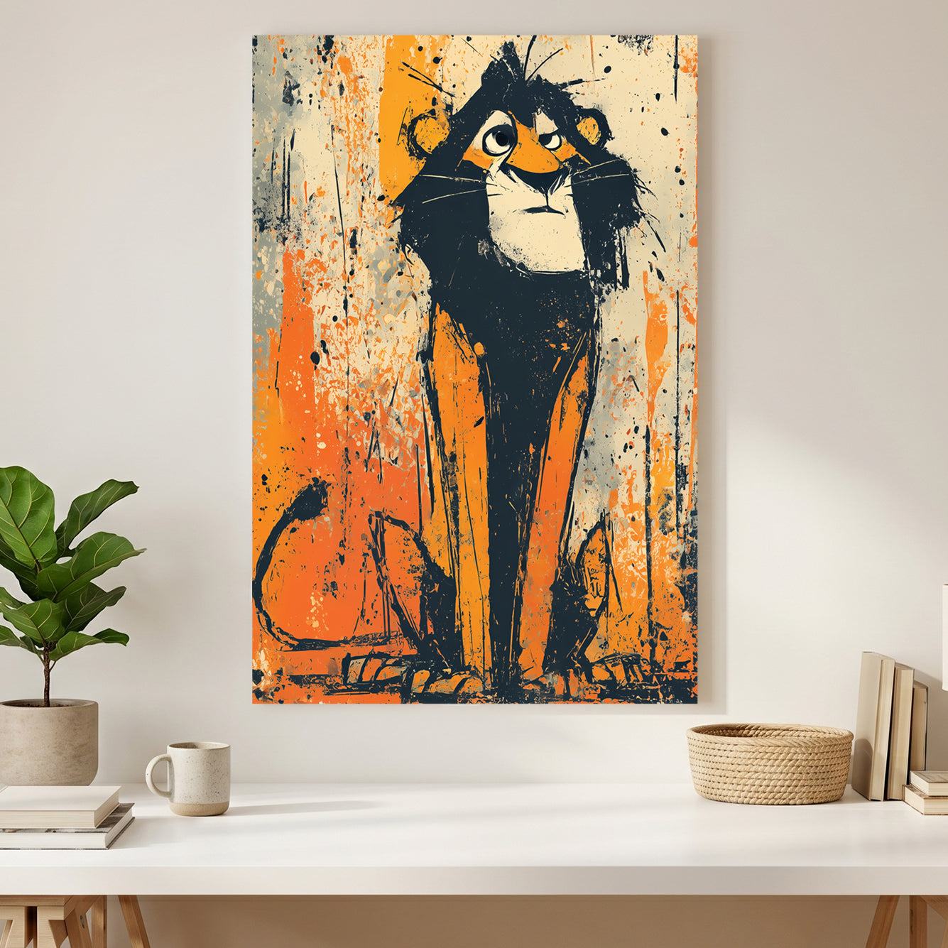 Young Lion Cub Sketch canvas wall art print styled in a modern interior