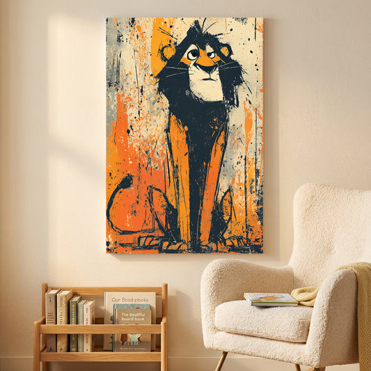 Young Lion Cub Sketch canvas wall art print displayed in a styled living room