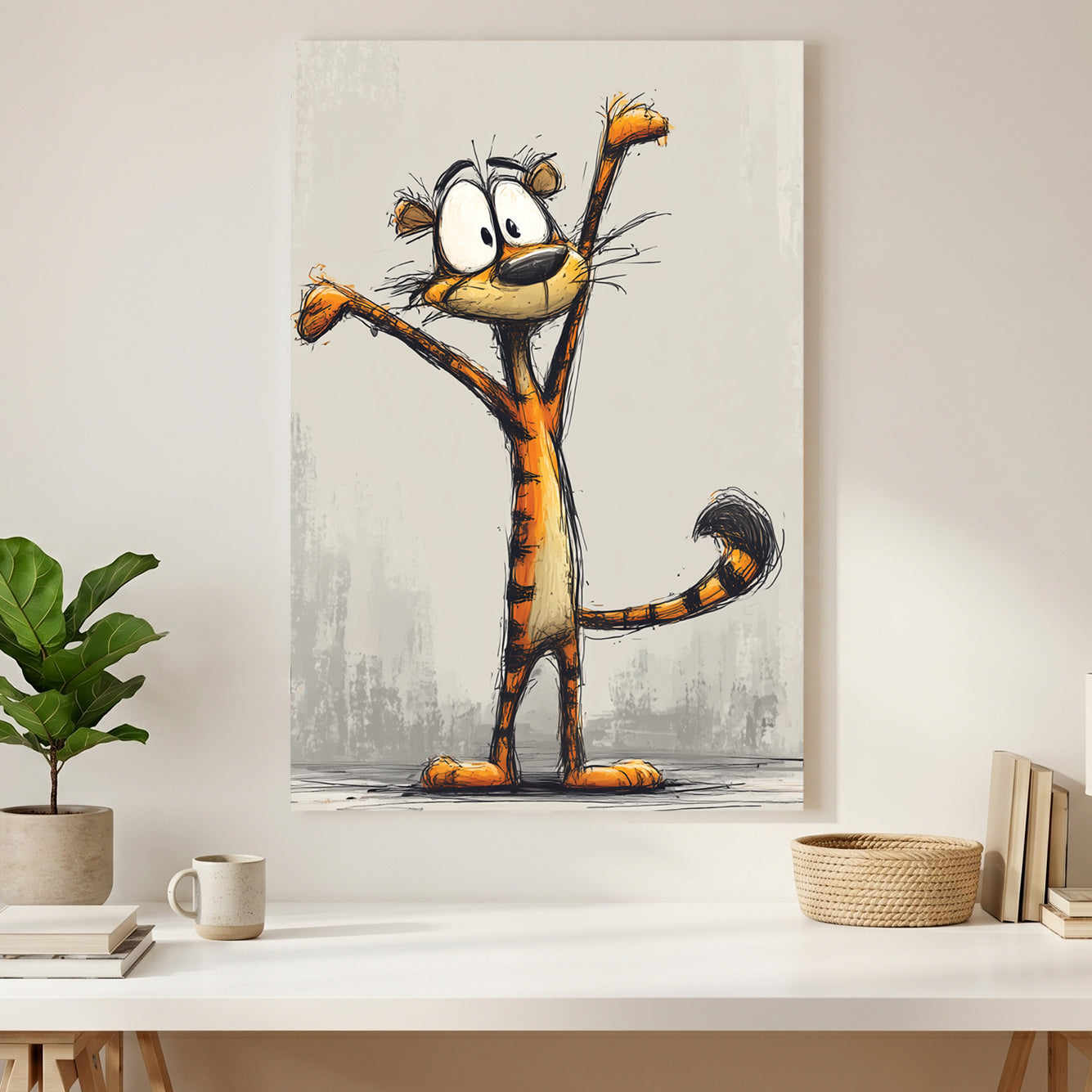 Cartoon Tiger Sketch canvas wall art print styled in a modern interior