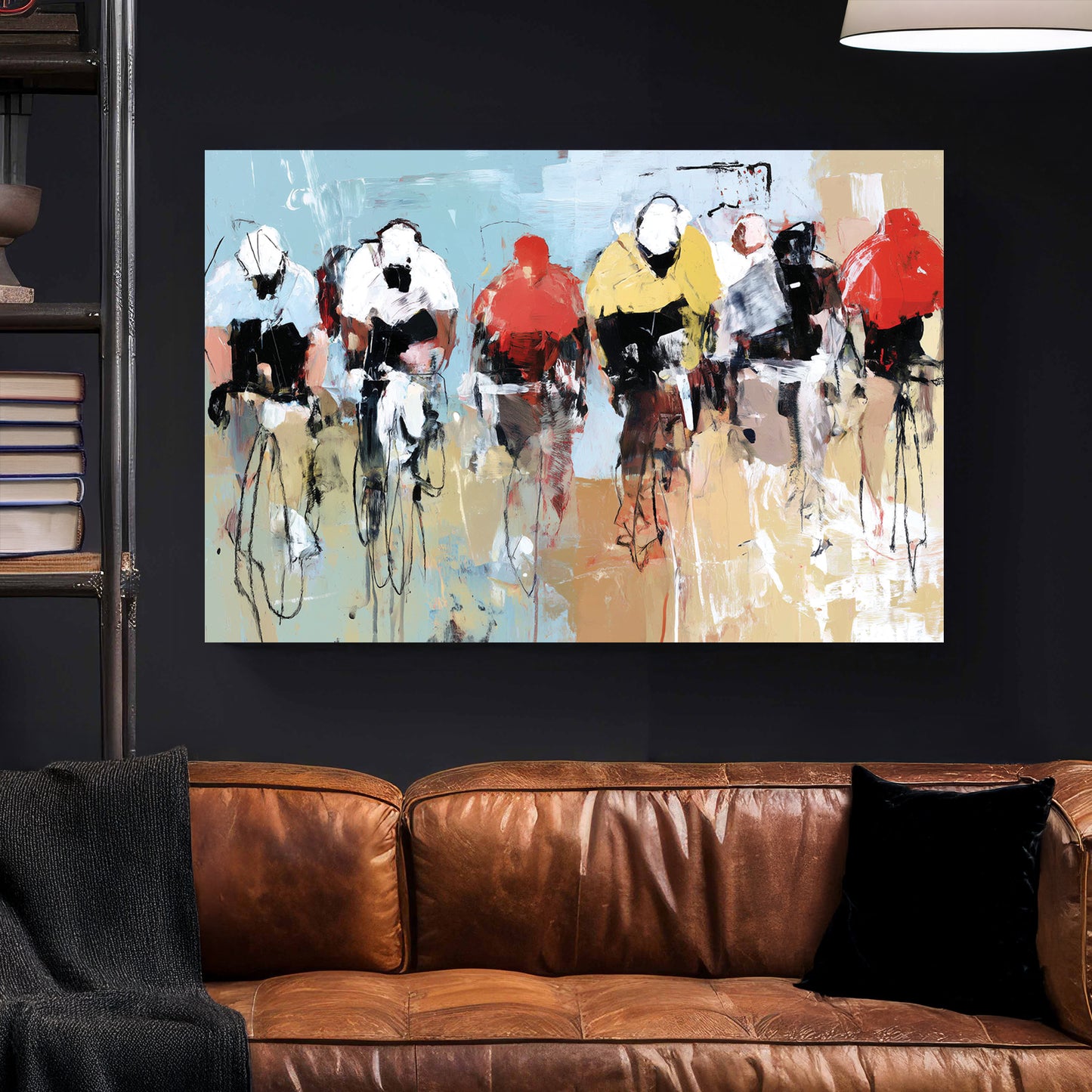 Street Cyclists Race Abstract Painting canvas wall art print styled in a modern interior