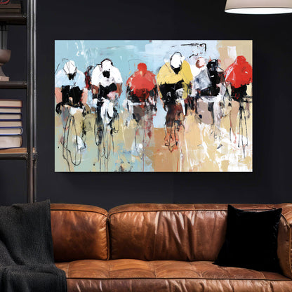 Street Cyclists Race Abstract Painting canvas wall art print styled in a modern interior