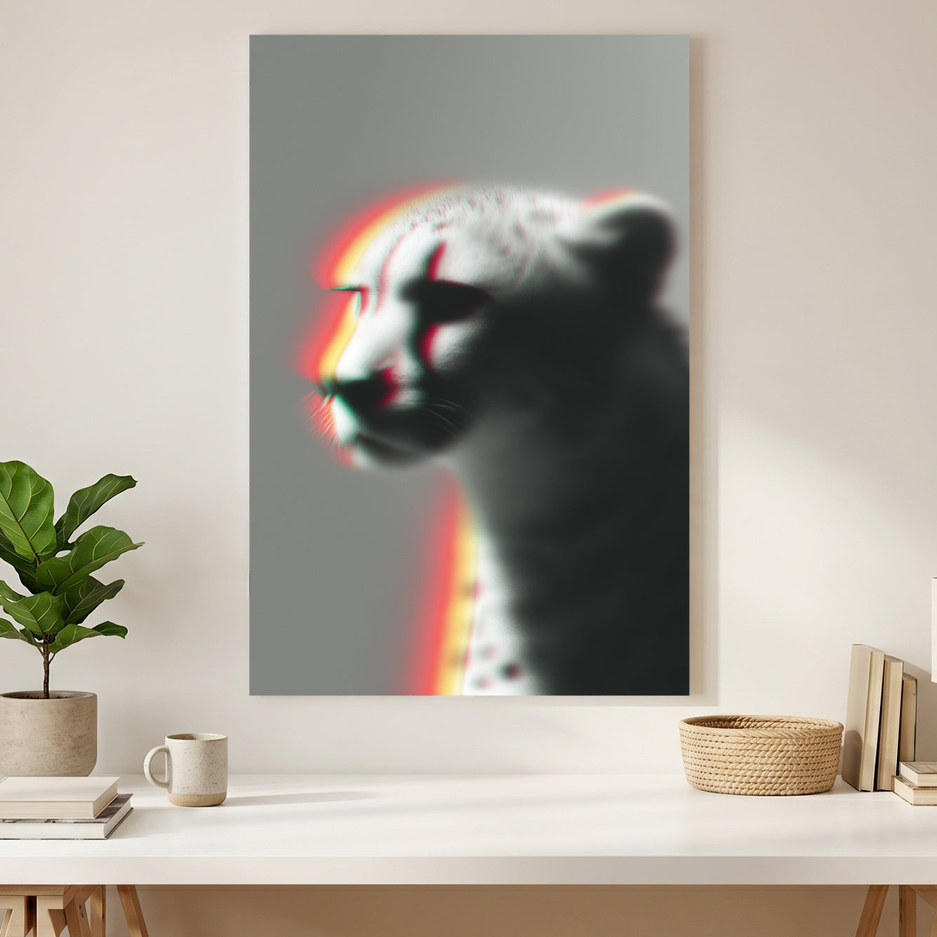 Cheetah Portrait Chromatic canvas wall art print styled in a modern interior