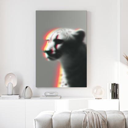 Cheetah Portrait Chromatic canvas wall art print above a sofa in a contemporary living room