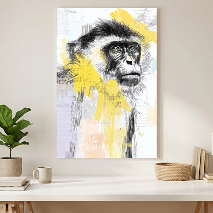 Monkey Portrait Sketch canvas wall art print styled in a modern interior