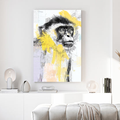 Monkey Portrait Sketch canvas wall art print above a sofa in a contemporary living room