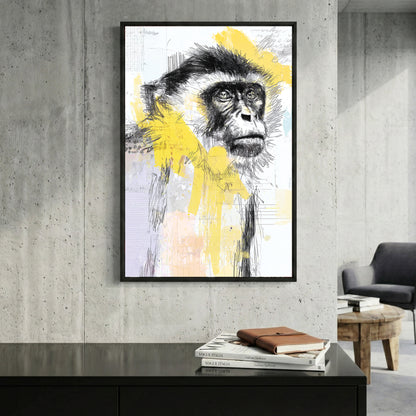 Monkey Portrait Sketch framed canvas wall art print in a gallery-style display