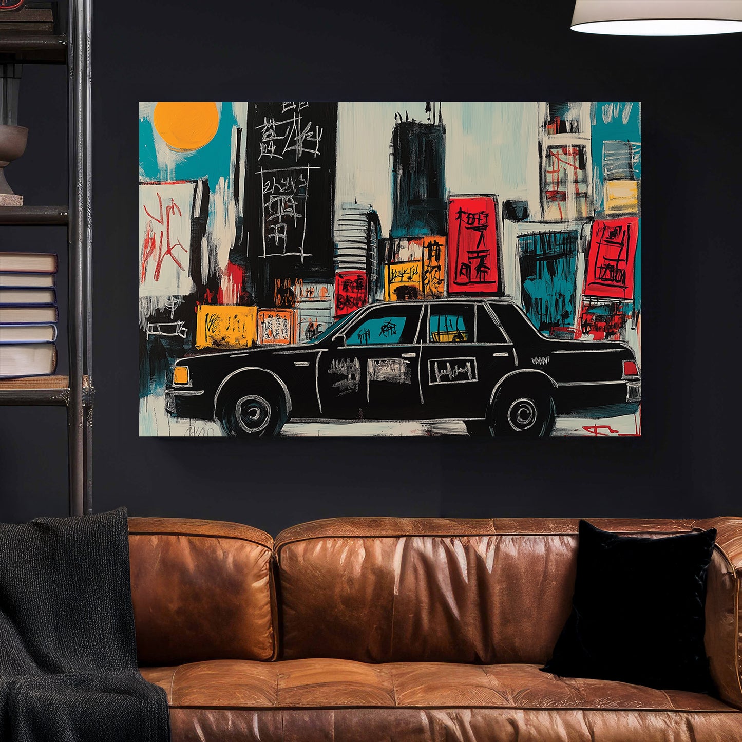 New York Yellow Taxi Pop Art canvas wall art print styled in a modern interior