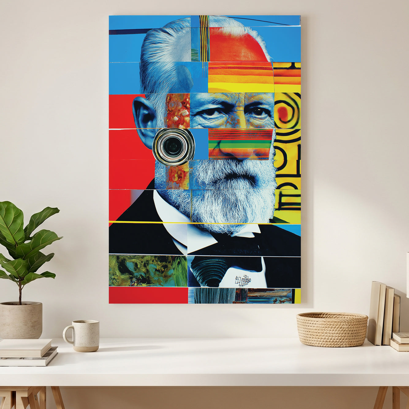 Pop Art Bearded Man Portrait canvas wall art print styled in a modern interior