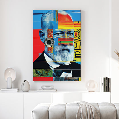 Pop Art Bearded Man Portrait canvas wall art print above a sofa in a contemporary living room