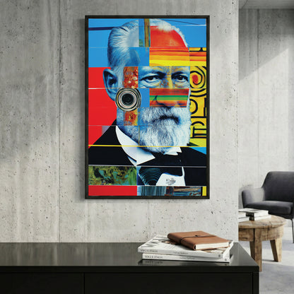 Pop Art Bearded Man Portrait framed canvas wall art print in a gallery-style display