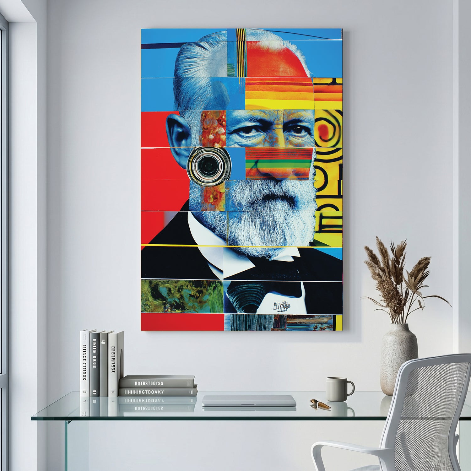 Pop Art Bearded Man Portrait canvas wall art print displayed in a styled living room