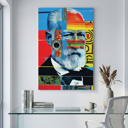 Pop Art Bearded Man Portrait canvas wall art print displayed in a styled living room