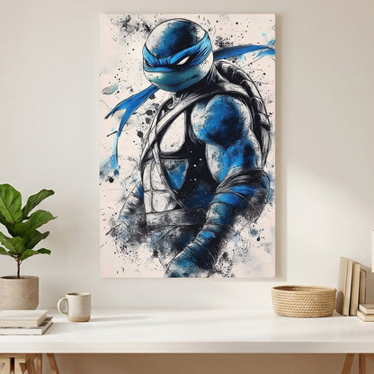 Leonardo Ninja Turtle Blue Mask canvas wall art print styled in a modern interior