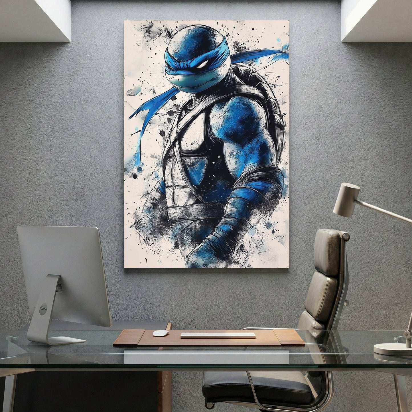 Leonardo Ninja Turtle Blue Mask canvas wall art print displayed in a styled living room