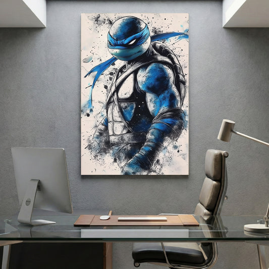 Leonardo Ninja Turtle Blue Mask canvas wall art print displayed in a styled living room