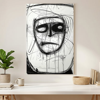 Abstract Ink Face canvas wall art print styled in a modern interior