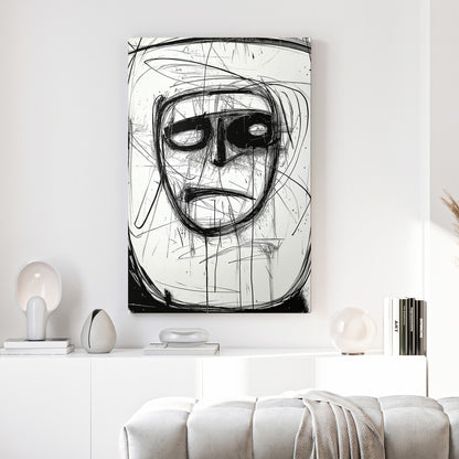 Abstract Ink Face canvas wall art print above a sofa in a contemporary living room