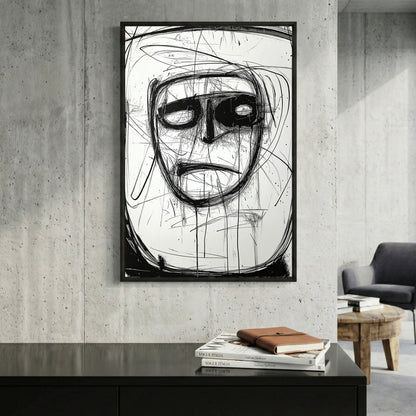 Abstract Ink Face framed canvas wall art print in a gallery-style display