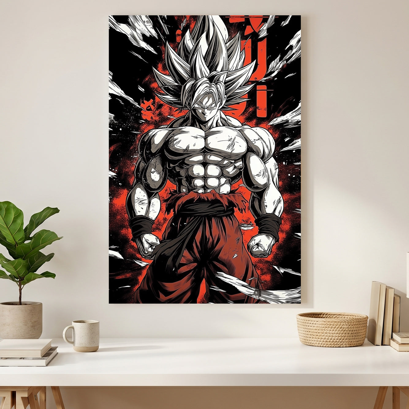 Goku Super Saiyan Dragon Ball Z Anime canvas wall art print styled in a modern interior
