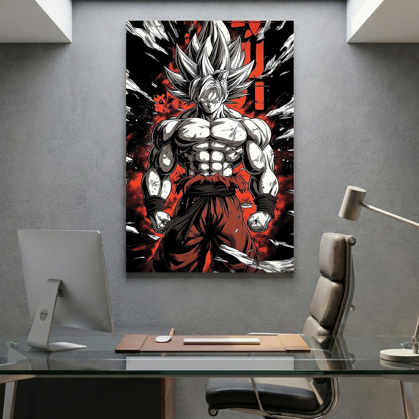 Goku Super Saiyan Dragon Ball Z Anime canvas wall art print displayed in a styled living room