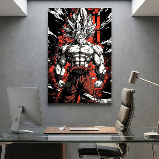 Goku Super Saiyan Dragon Ball Z Anime canvas wall art print displayed in a styled living room