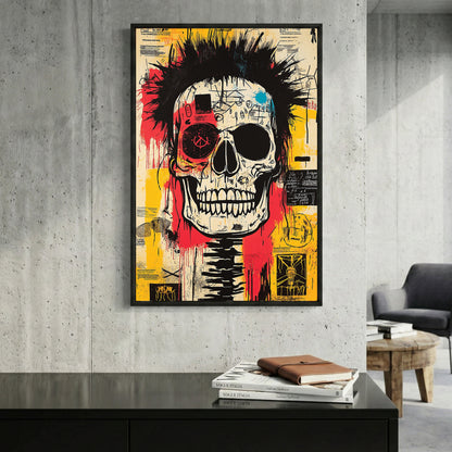 Punk Skull Graffiti Pop Art framed canvas wall art print in a gallery-style display