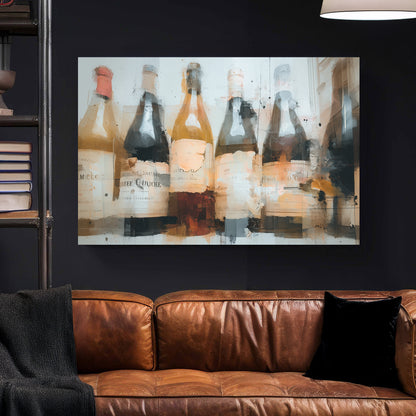 Vintage Wine Bottles Abstract Painting canvas wall art print styled in a modern interior