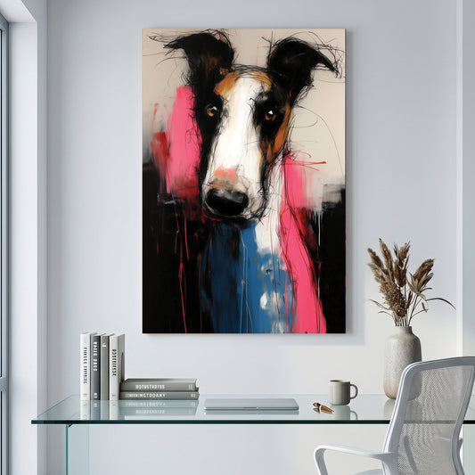 Borzoi Dog Expressive Portrait Painting canvas wall art print displayed in a styled living room