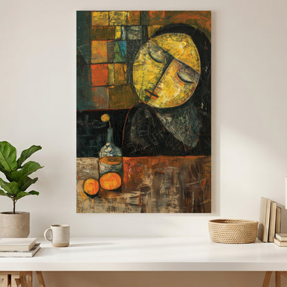 Sleeping Woman Oranges Cubist Painting canvas wall art print styled in a modern interior
