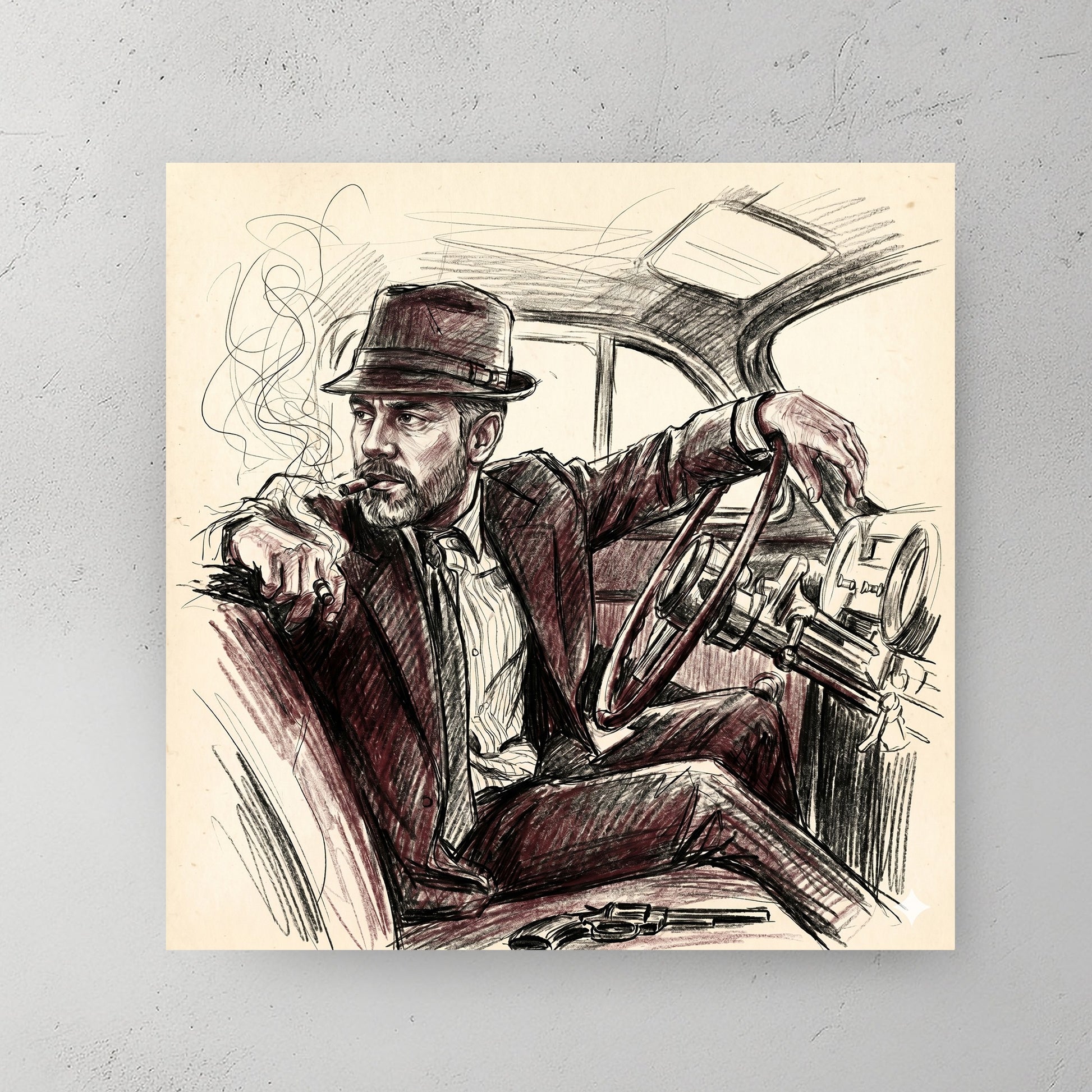 Custom noir portrait in ink wash style — personalized wall art from your photo