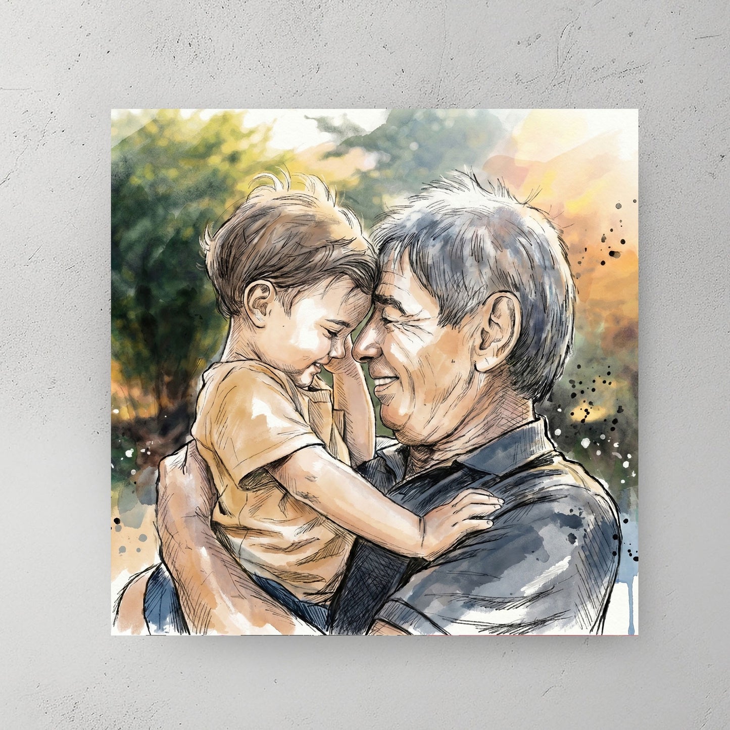 Custom portrait in watercolour ink illustration style — personalized wall art from your photo