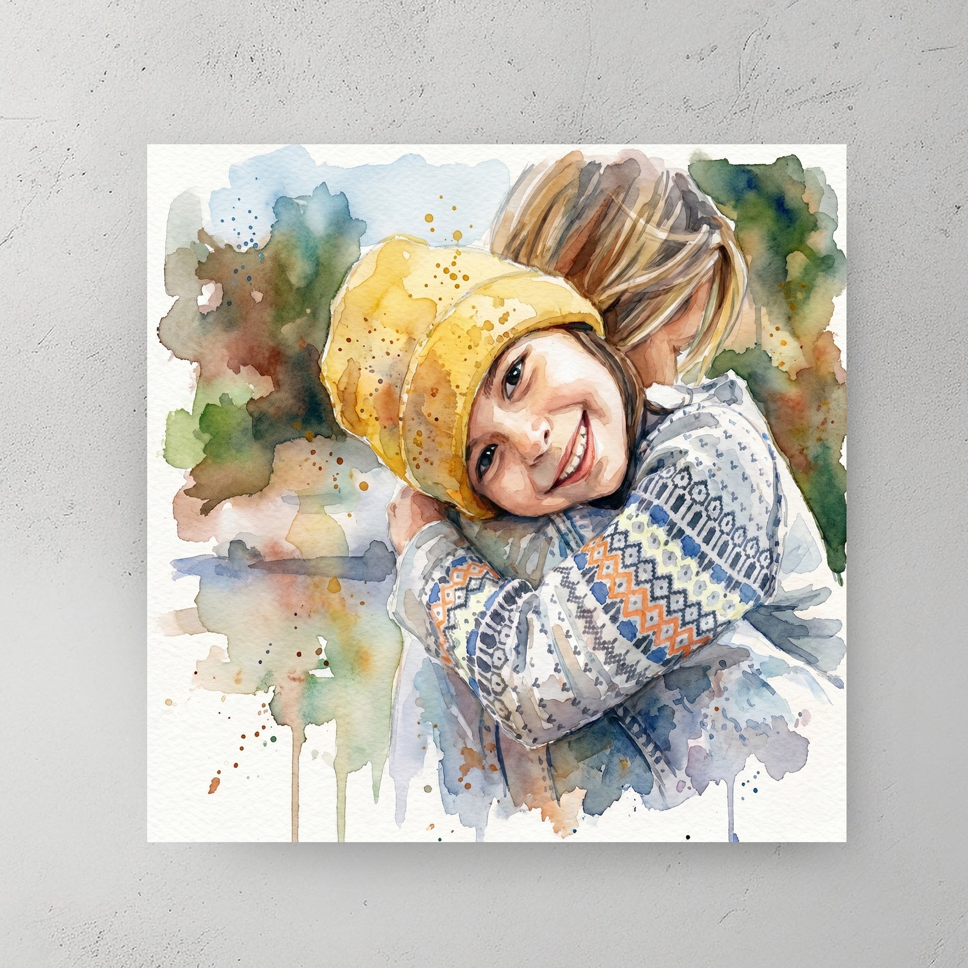 Custom portrait in soft watercolour style — personalized wall art from your photo