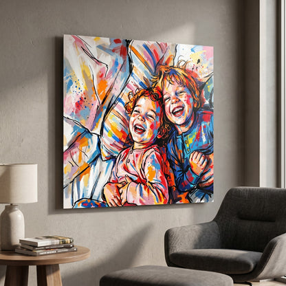 Custom portrait in expressive paint splatter style printed on metal — personalized wall art from your photo